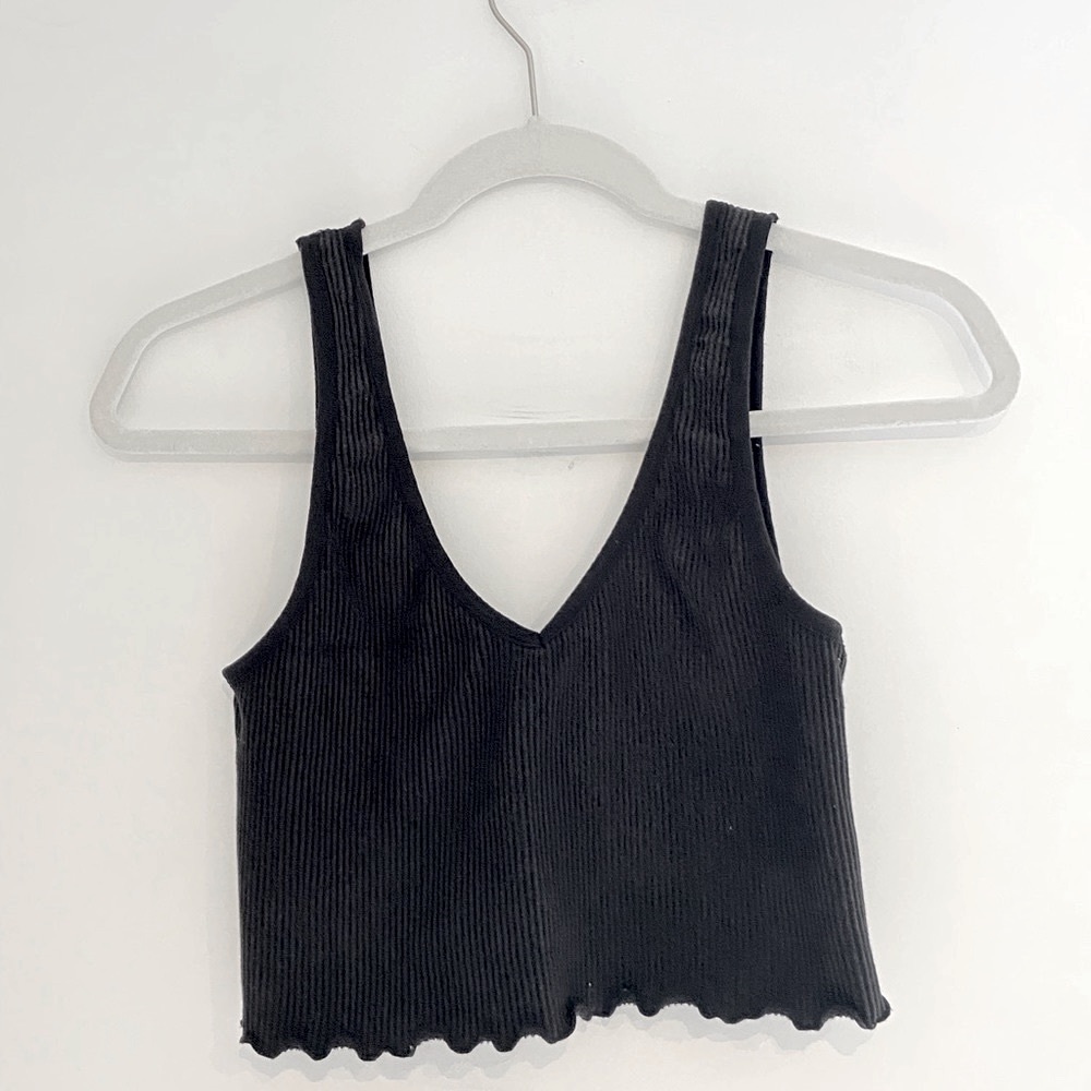 Colsie Ribbed V-neck Crop Tank Top Black Large
